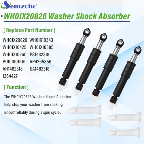 Semzohc WH01X20826 Washer Shock Absorber Kit Fit for G.E Washer Damper Shock Replaces WH01X10343 AP4265856 WH01X10385 WH01X10425 AH1482318 EA1482318 WH01X10260 PS1482318 - with 4 Shocks and 4 Pins - Image 4