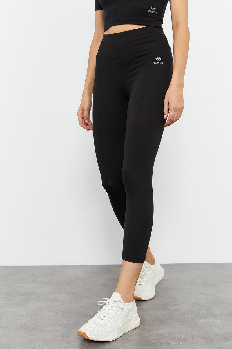 Tommy Life Black Women's High Waist Capri-Crop T-Shirt Slim Fit Leggings Set - 95285  - Image 5
