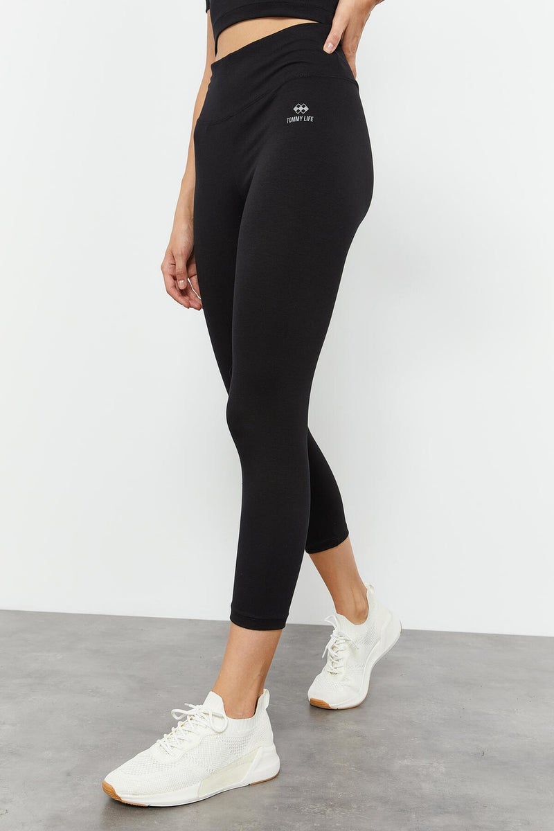 Tommy Life Black Women's High Waist Capri-Crop T-Shirt Slim Fit Leggings Set - 95285  - Image 2