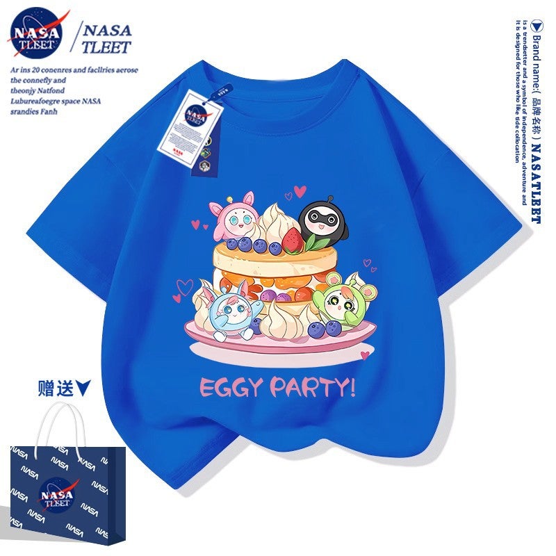 Nasa Joint Cartoon Game Print Summer Boys And Girls Egg Party Cotton Short-Sleeved New All-Match T-Shirt - Image 4