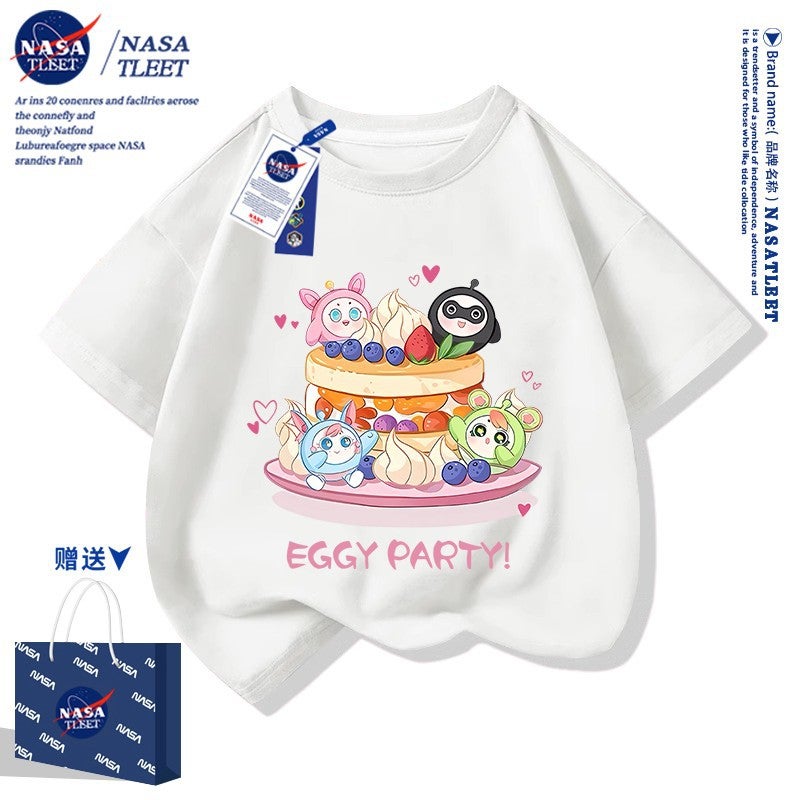 Nasa Joint Cartoon Game Print Summer Boys And Girls Egg Party Cotton Short-Sleeved New All-Match T-Shirt - Image 3