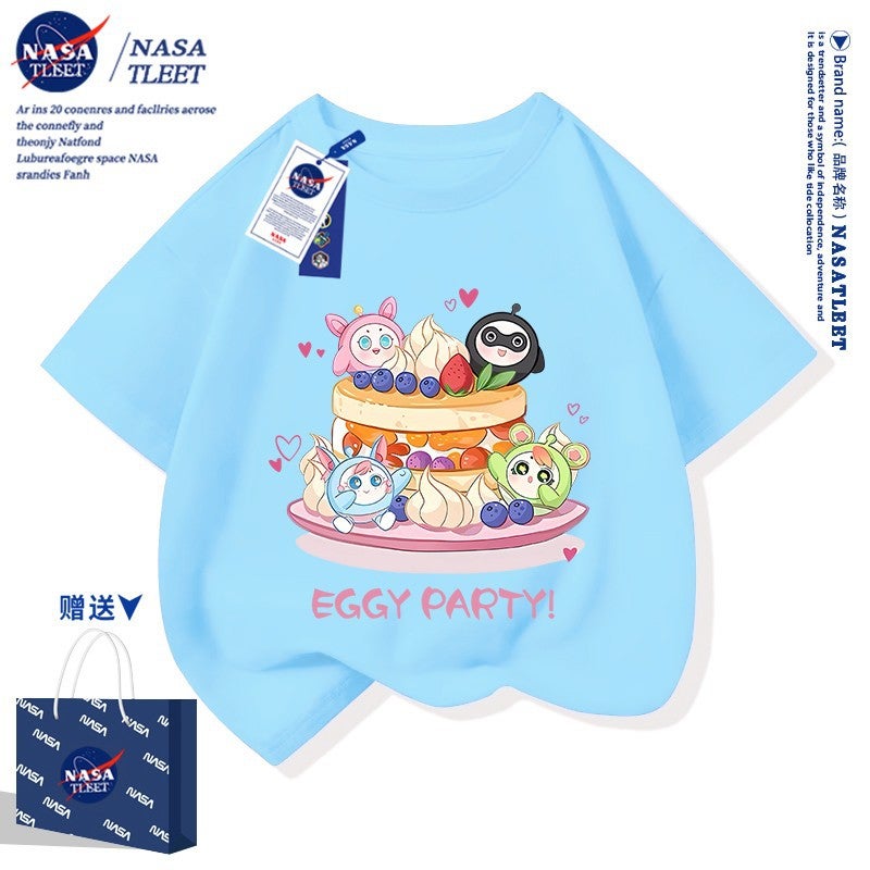 Nasa Joint Cartoon Game Print Summer Boys And Girls Egg Party Cotton Short-Sleeved New All-Match T-Shirt - Image 5