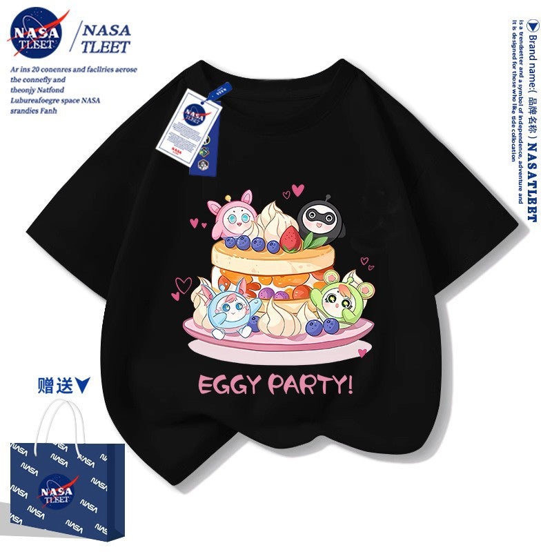 Nasa Joint Cartoon Game Print Summer Boys And Girls Egg Party Cotton Short-Sleeved New All-Match T-Shirt - Image 1