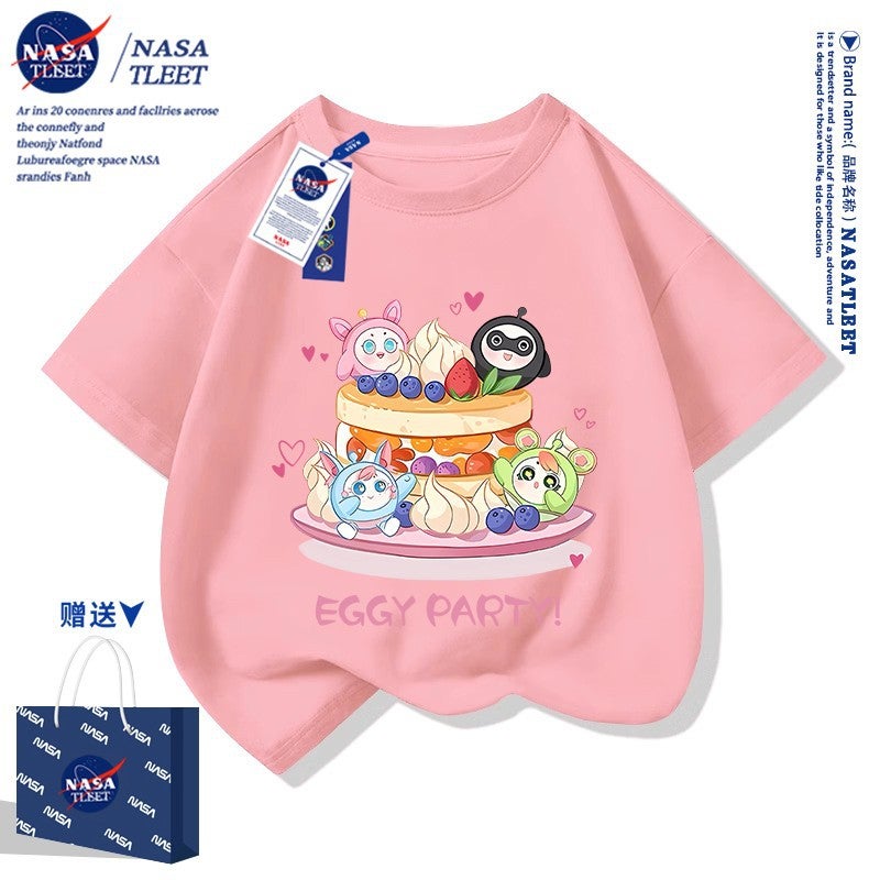 Nasa Joint Cartoon Game Print Summer Boys And Girls Egg Party Cotton Short-Sleeved New All-Match T-Shirt - Image 2