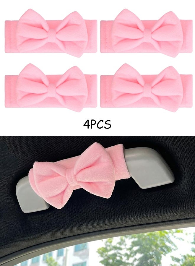 4 Pcs Cute Pink Bow Car Roof Handle Covers, Anti-Slip Interior Door Pull Handle Protectors, Universal Auto Interior Decor Accessories for Most Cars SUVs Trucks RVs - Image 1