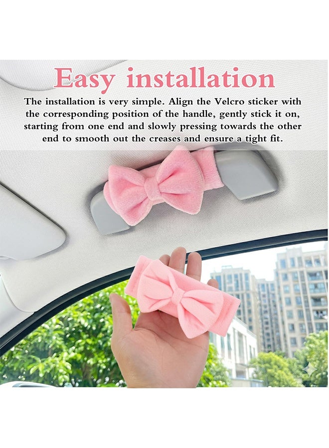 4 Pcs Cute Pink Bow Car Roof Handle Covers, Anti-Slip Interior Door Pull Handle Protectors, Universal Auto Interior Decor Accessories for Most Cars SUVs Trucks RVs - Image 4
