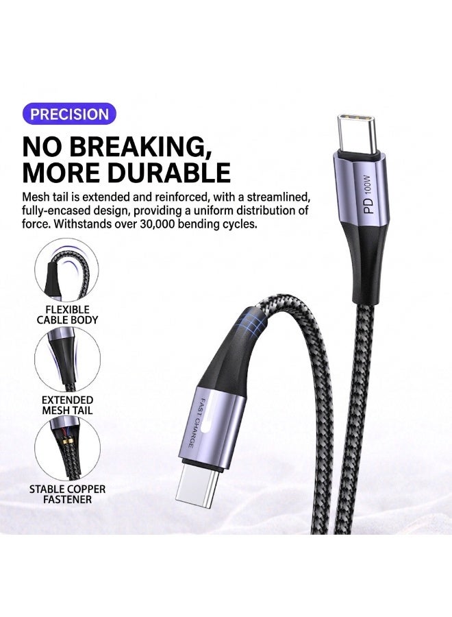 كابل شحن سريع USB-C إلى USB-C بقوة 100 واط مع تقنية PD، كابل مضفر من النايلون يدعم نقل البيانات والشحن السريع لأجهزة اللابتوب والهواتف والأجهزة اللوحية وأجهزة الألعاب - Image 5