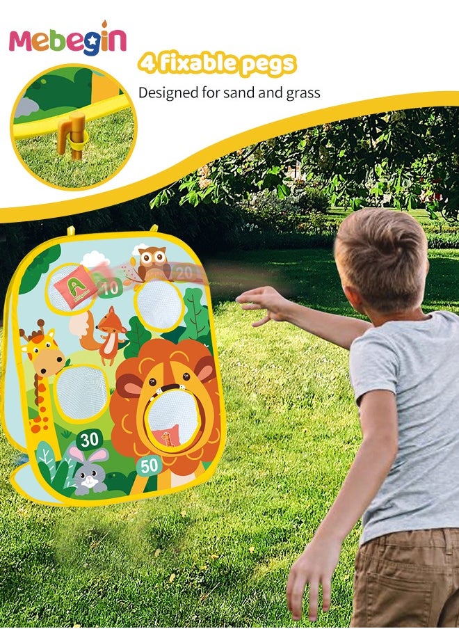 MEBEGIN 3 In 1 Toss Game Kit with Storage Bag, 8 Beanbags, 6 Balls and Other Accessaries, Foldable Portable Tossing Game Board, Sandbag Throwing, Dart Board and Tic Tac Toe, Creative Dart Board Set for Kids and Family Activities, Perfect Indoor Outdoor Toy  - Image 4