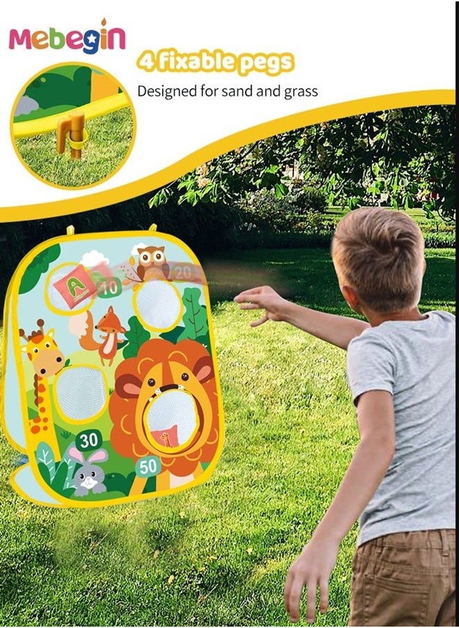 MEBEGIN 3 In 1 Toss Game Kit with Storage Bag, 8 Beanbags, 6 Balls and Other Accessaries, Foldable Portable Tossing Game Board, Sandbag Throwing, Dart Board and Tic Tac Toe, Creative Dart Board Set for Kids and Family Activities, Perfect Indoor Outdoor Toy  - Image 2