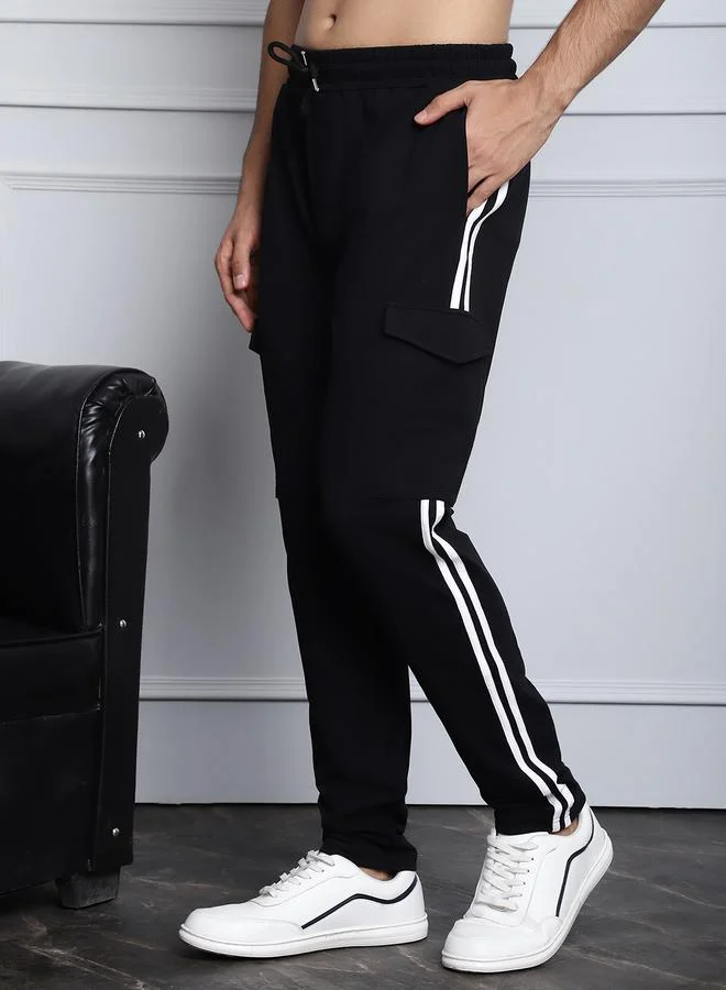 ستايلي Men Black Side Stripe Cargo Pocket Joggers By Door74