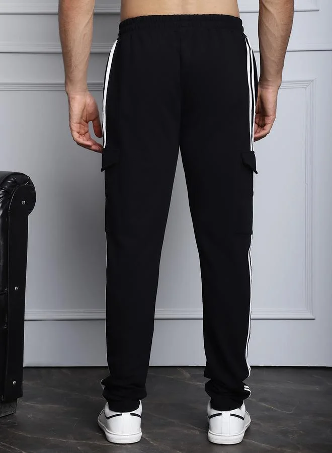 Styli Men Black Side Stripe Cargo Pocket Joggers By Door74