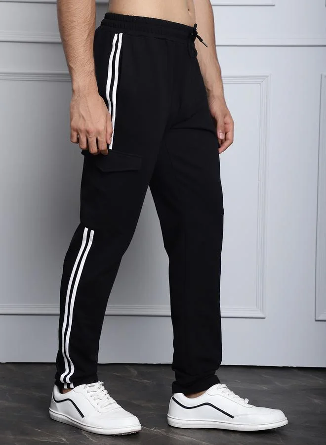 ستايلي Men Black Side Stripe Cargo Pocket Joggers By Door74