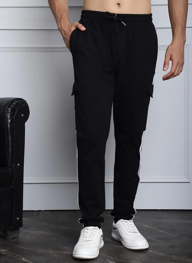 Styli Men Black Side Stripe Cargo Pocket Joggers By Door74