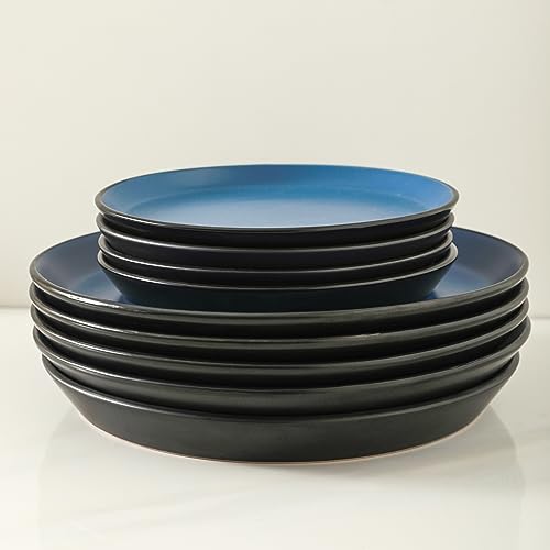 Stone Lain Albie Stoneware 16-Piece Modern Dinnerware Set, Kitchen Plates and Bowls Sets, Dish Set for 4, Blue and Black - Image 5
