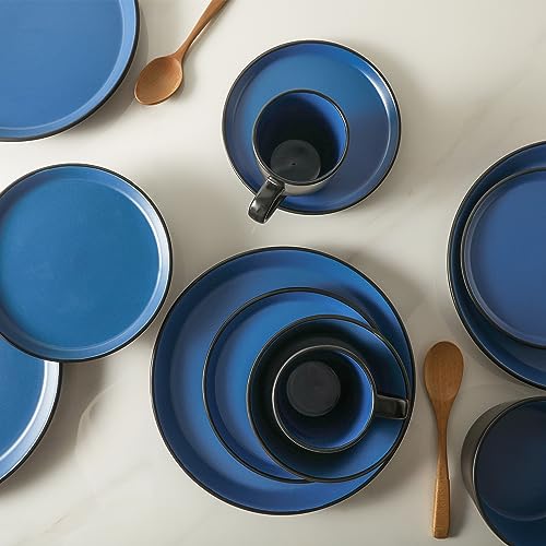 Stone Lain Albie Stoneware 16-Piece Modern Dinnerware Set, Kitchen Plates and Bowls Sets, Dish Set for 4, Blue and Black - Image 4
