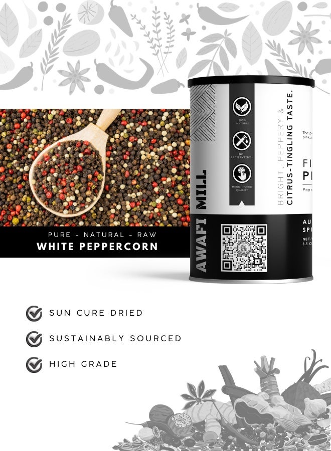 أباميك مزيج عوافي ميل من خمسة أنواع من الفلفل - فلفل أسود، أبيض، أخضر، وردي، وفلفل سيتشوان | مزيج فلفل كامل للمطاحن، شرائح اللحم، المعكرونة، السلطات، الصلصات، والأطباق النهائية - ١٠٠ غرام | ٣.٥ أونصة - Image 3