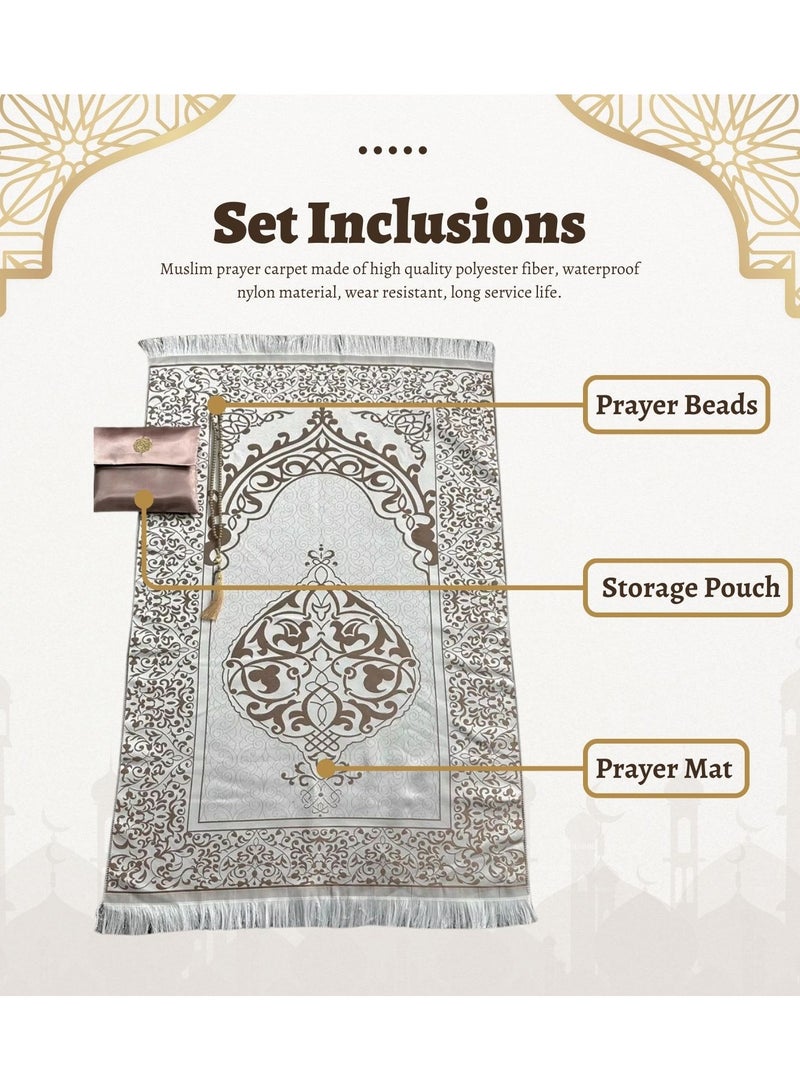 Home Smart Home Smart Prayer Mat with Prayer Beads and Storage Pouch Portable Mat for Travel Ramadan Ideal Gift for Men and Women  - Image 3