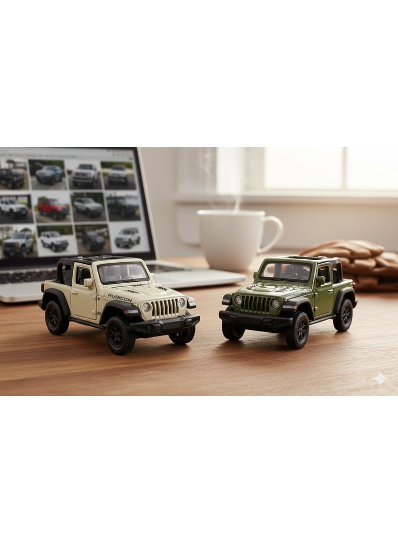 D-Power Diecast Jeep Rubicon 2021 – 1:36 Scale Model Car, Assorted Colors Green / Beige, 1 Piece, Pull Back Action, Collectible SUV Toy - Image 2