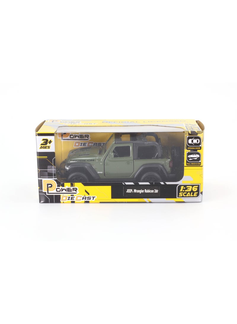 D-Power Diecast Jeep Rubicon 2021 – 1:36 Scale Model Car, Assorted Colors Green / Beige, 1 Piece, Pull Back Action, Collectible SUV Toy - Image 5