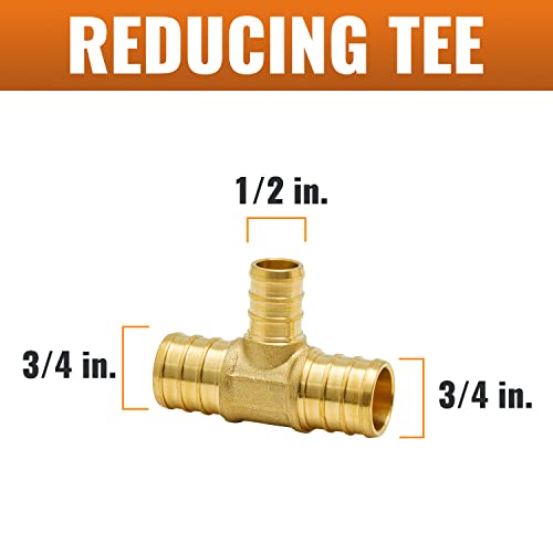 SUNGATOR 6-Pack 3/4" X 3/4" X 1/2" PEX Reducing Tee Brass Crimp Fitting, No Lead Brass - Image 3