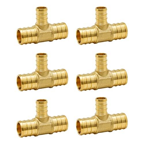 SUNGATOR 6-Pack 3/4" X 3/4" X 1/2" PEX Reducing Tee Brass Crimp Fitting, No Lead Brass - Image 1