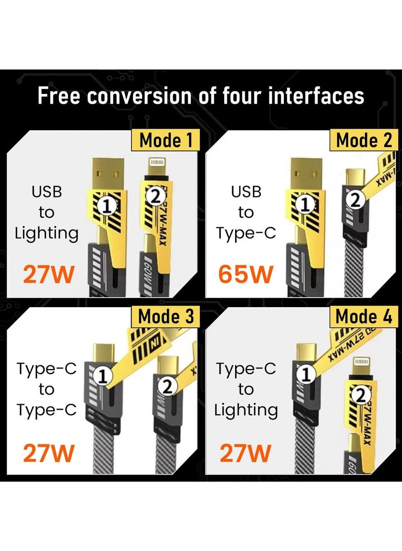 Plan A - Multi USB Charging Cable 4 in 1, 1.2M Fast Charging Cable with USB A/USB C 65W Type-C and 27W PD Fast Charging Data Transfer Cable Compatible with All Phones - Image 1