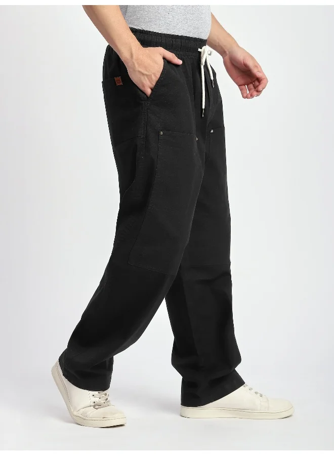 Beyoung Black Rivet Detailed Cargo Pants