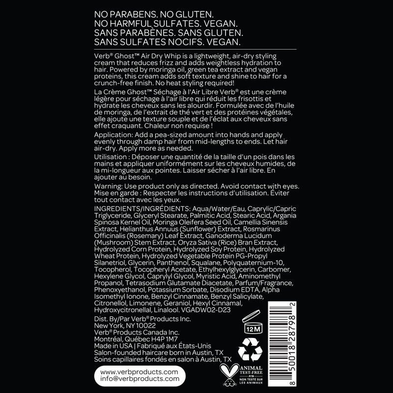 VERB Ghost Air Dry Whip, 1 oz - Weightless Styling Cream - Infused with Moringa Oil - Anti-Frizz + Provides Hydration- Vegan, No Parabens or Harmful Sulfates - Image 5