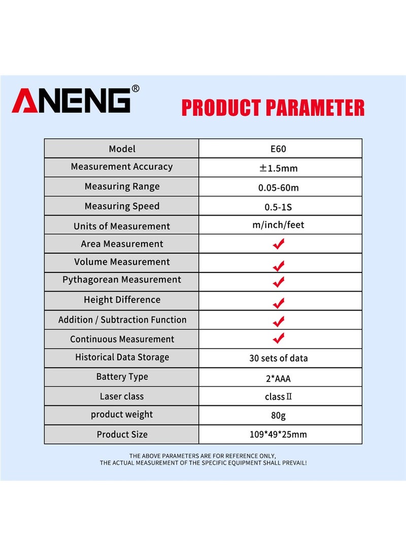 ANENG - 40m/60m/80m/100m Digital Laser Distance Meter with Bubble Level Handheld Laser Measure LCD Mini Range Finder Distance/Area/Volume/Pythagorean Measuring Tool Unit Switching - Image 1