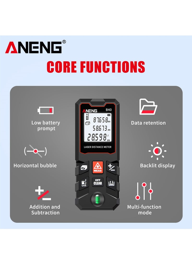 ANENG - 40m/60m/80m/100m Digital Laser Distance Meter with Bubble Level Handheld Laser Measure LCD Mini Range Finder Distance/Area/Volume/Pythagorean Measuring Tool Unit Switching - Image 1