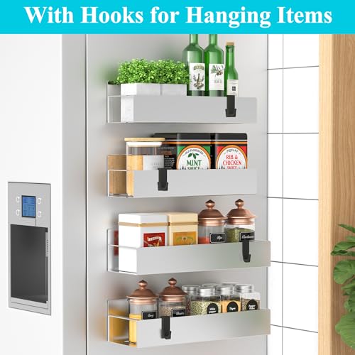 HuggieGems 4 Pack Magnetic Spice Storage Rack Organizer for Refrigerator and Oven, Silver Fridge Organizers and Storage - Image 2