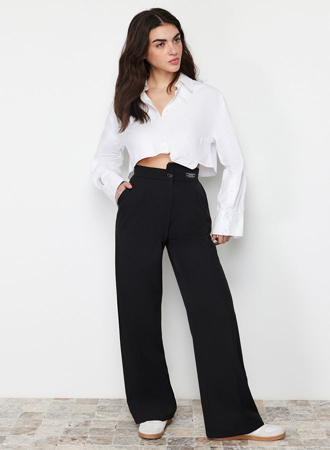 trendyol Black Wide Leg Label Detail Woven Trousers - Image 2