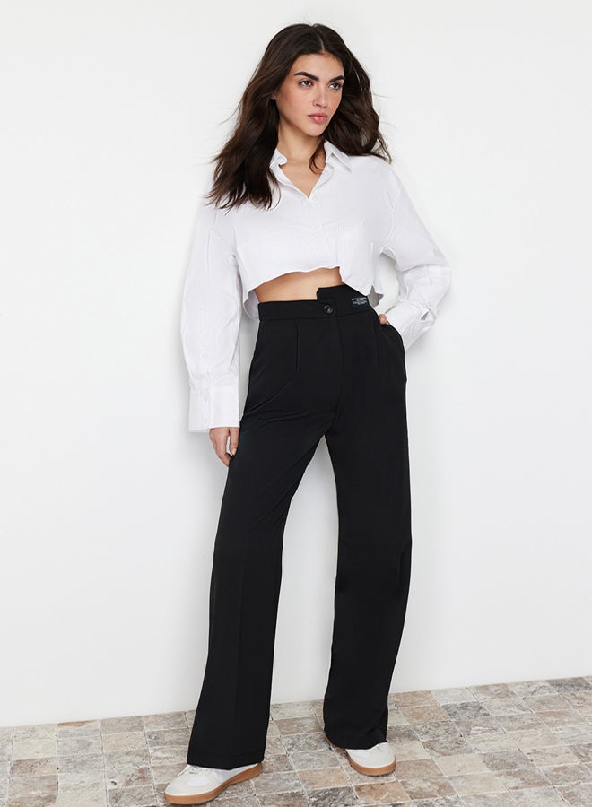trendyol Black Wide Leg Label Detail Woven Trousers - Image 3