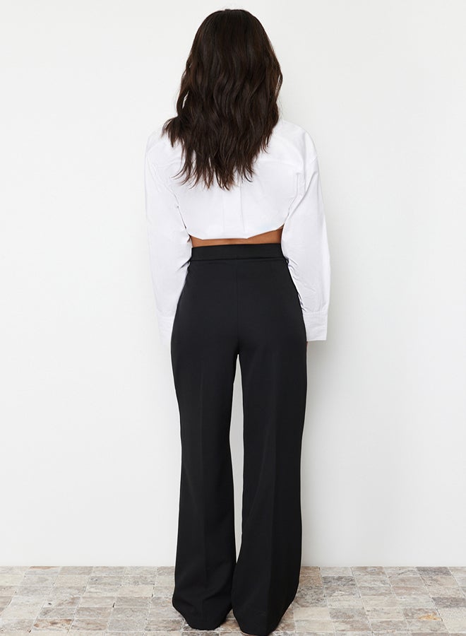 trendyol Black Wide Leg Label Detail Woven Trousers - Image 5