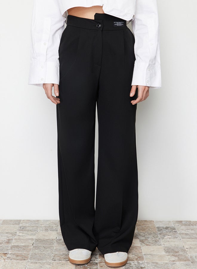 trendyol Black Wide Leg Label Detail Woven Trousers - Image 4