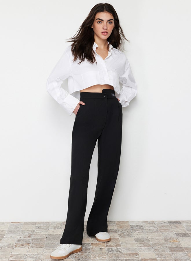 trendyol Black Wide Leg Label Detail Woven Trousers - Image 1