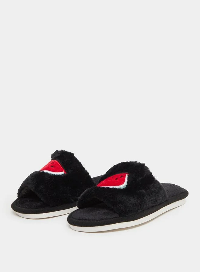 Styli Styli Embroidered Faux Fur Slippers
