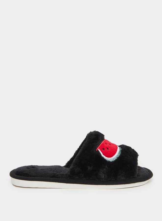 ستايلي شبشب بتفاصيل مُطرزة وفرو - Image 1