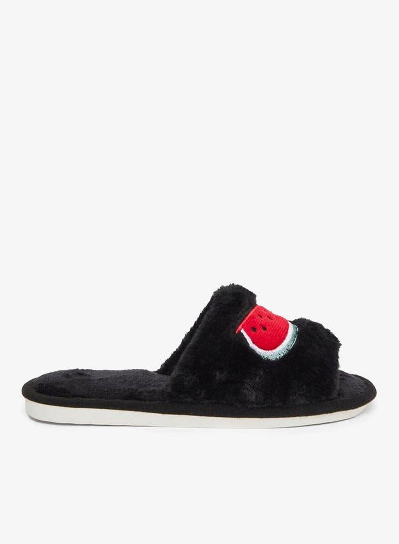 Styli Embroidered Faux Fur Slippers - Image 1