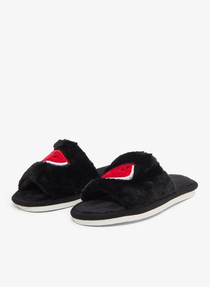 Styli Embroidered Faux Fur Slippers - Image 2
