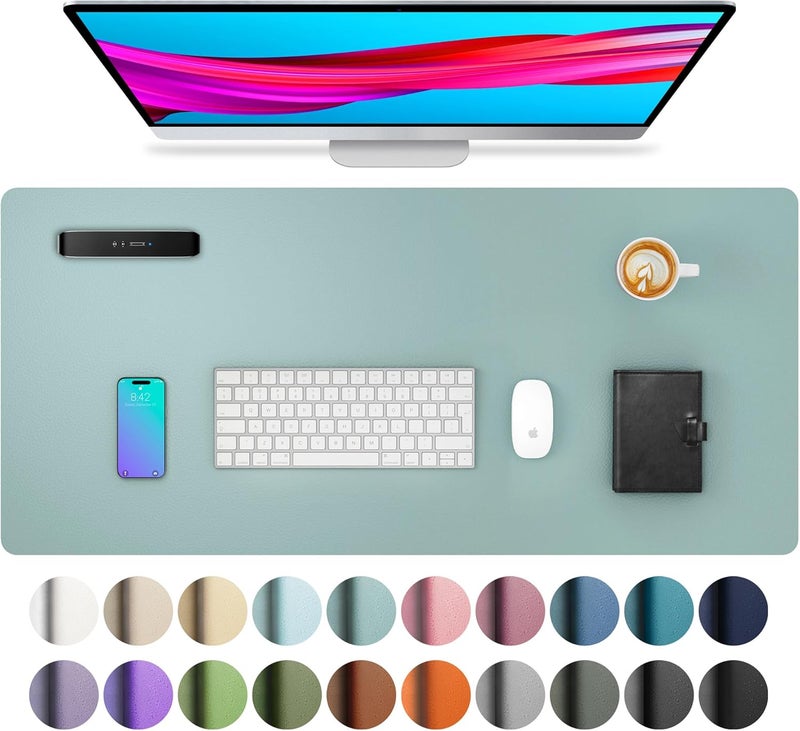 Aothia Leather Desk Pad Protector, Mouse Pad, Office Desk Mat, Non-Slip PU Leather Desk Blotter, Laptop Desk Pad, Waterproof Desk Writing Pad for Office and Home (23.6" x 13.7", Light Blue) - Image 1