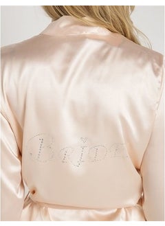 Magic Form 30427 Plain Satin Fabric Short Dressing Gown with Bride Writing on Back - Salmon  - Image 1