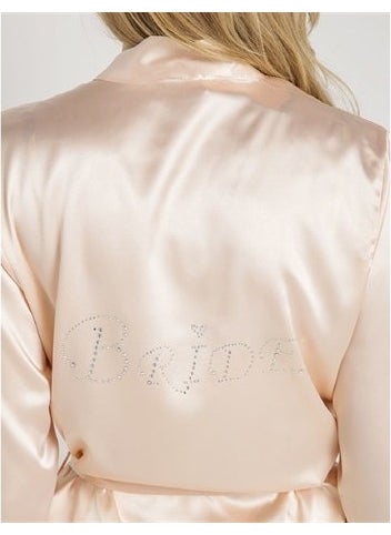 Magic Form 30427 Plain Satin Fabric Short Dressing Gown with Bride Writing on Back - Salmon  - Image 1