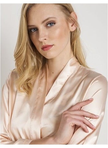 Magic Form 30427 Plain Satin Fabric Short Dressing Gown with Bride Writing on Back - Salmon  - Image 2