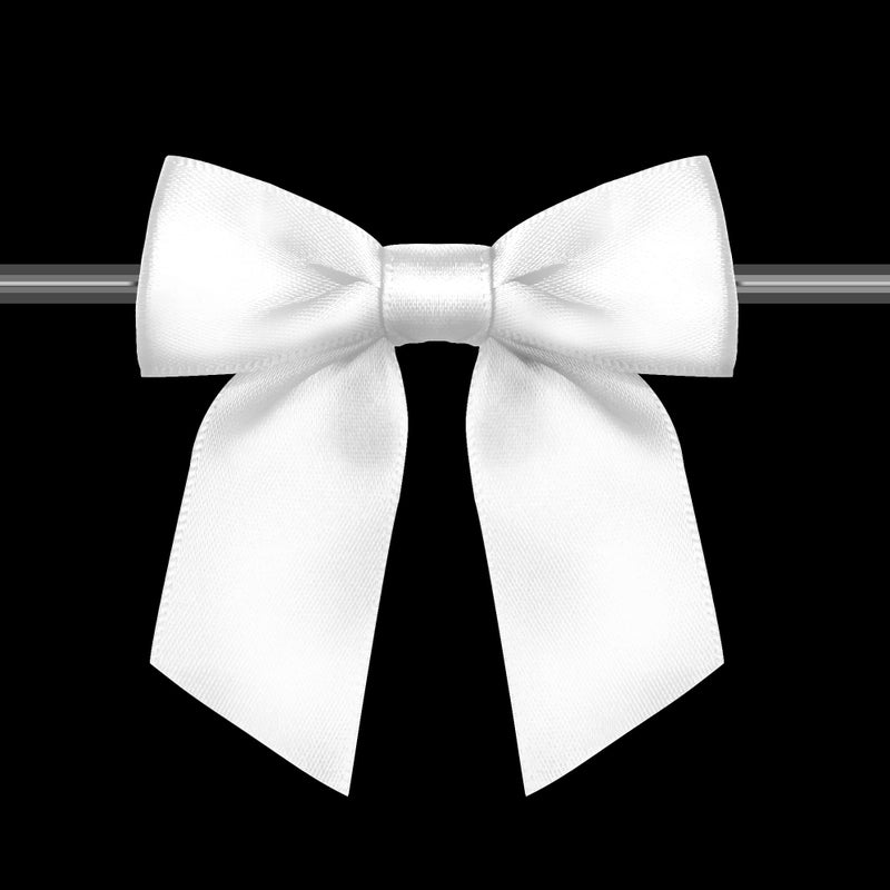 Rainbow Pana 60 Pack Twist Tie Bows for Treat Bags 3 White Satin Ribbon Bows for Package Craft Gift Wrapping Decoration