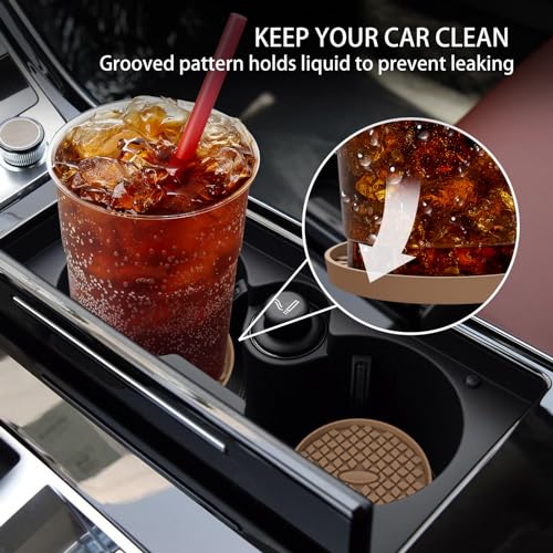 ME.FAN Car Cup Coasters [4 Pack] Silicone Car Coasters/Cup Mats, Non-Slip Recessed Car Interior Accessories Coffee - Image 2