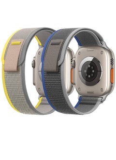 Nylon Weave Sport Loop Men Women Adjustable Pull Tab Strap For Apple Ultra Watch 49mm Blue/Grey, Yellow/Beige