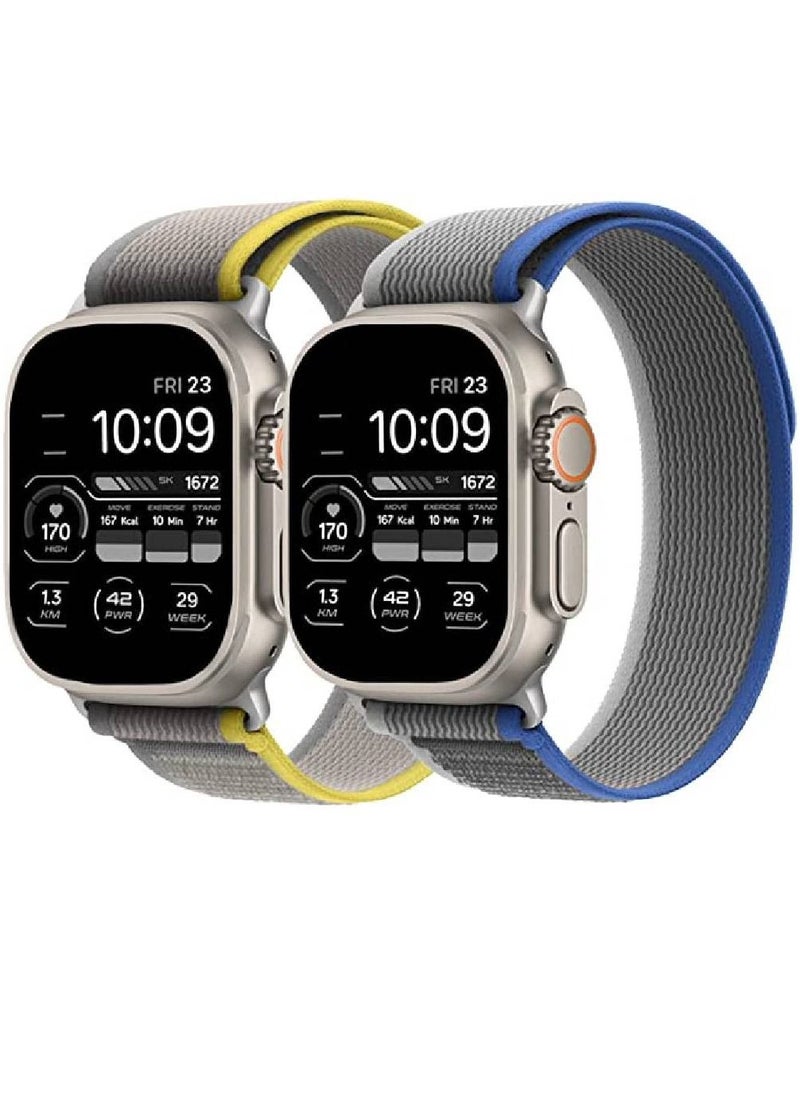 GENNEXT - Nylon Weave Sport Loop Men Women Adjustable Pull Tab Strap For Apple Ultra Watch 49mm Blue/Grey, Yellow/Beige - Image 1