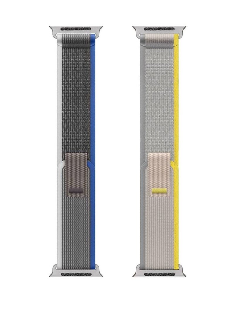 GENNEXT - Nylon Weave Sport Loop Men Women Adjustable Pull Tab Strap For Apple Ultra Watch 49mm Blue/Grey, Yellow/Beige - Image 1