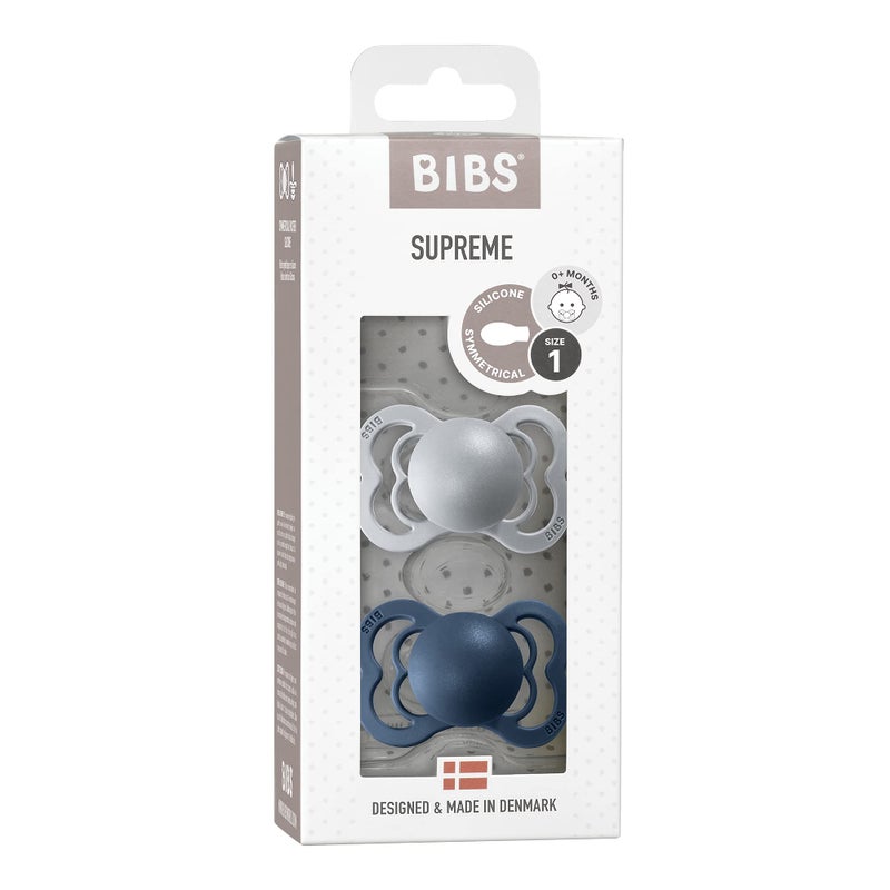 BIBS Supreme Baby Pacifier 2-Pack | Made in Denmark | BPA Free Dummy Soother, Symmetrical Nipple. Silicone, Size 1 (0-6 Months), Cloud/Steel Blue - Image 3